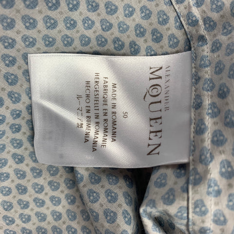 ALEXANDER MCQUEEN Size M Blue & Grey Skull Cotton Button Down Short Sleeve Shirt