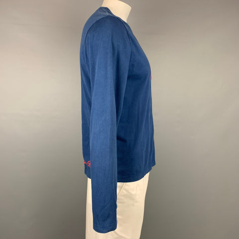 WALTER VAN BEIRENDONCK 2011 Hand On Heart Size XL Blue & Red Applique Cotton Long Sleeve Pullover