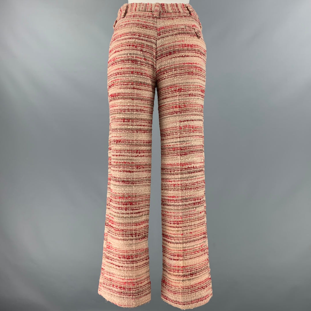 PRADA Size 4 Red Beige Wool Blend Stripe Wide Leg Casual Pants