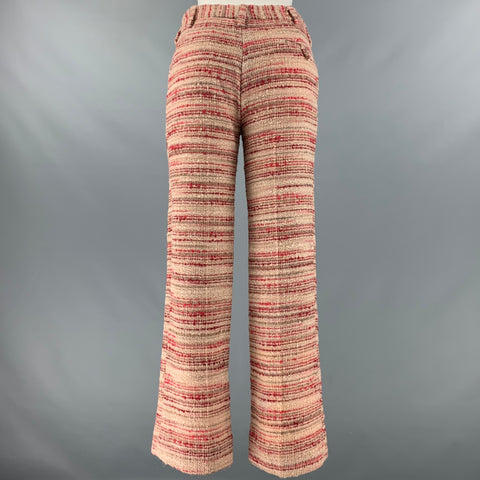 PRADA Size 4 Red Beige Wool Blend Stripe Wide Leg Casual Pants