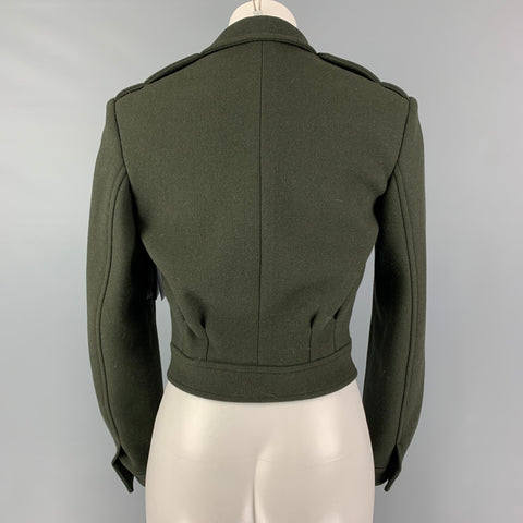SAINT LAURENT Size 4 Dark Green Wool Cropped Military Jacket