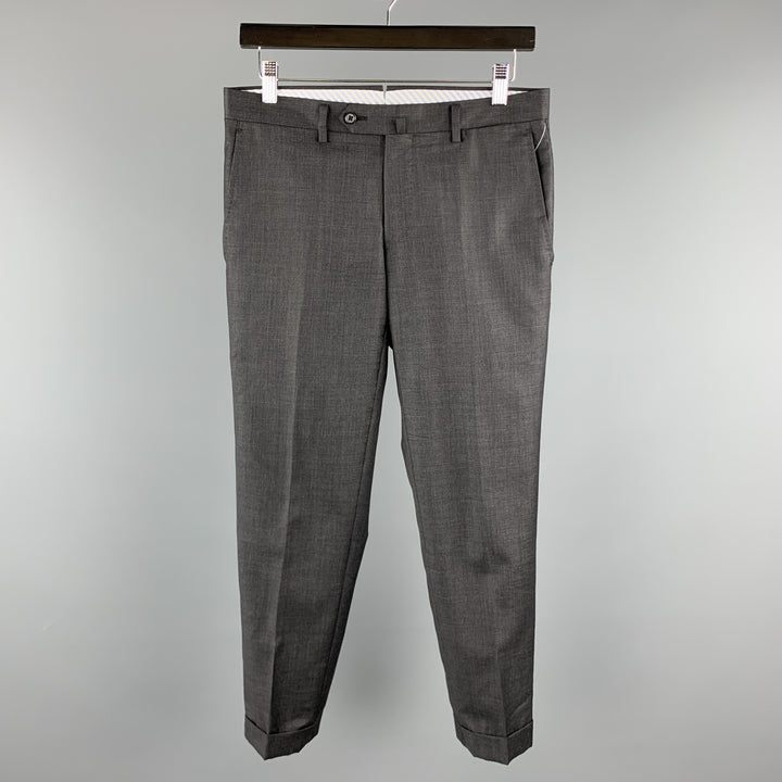 UNIVERSAL LANGUAGE Taille 30 x 28 Pantalon habillé en laine unie charbon de bois avec braguette zippée