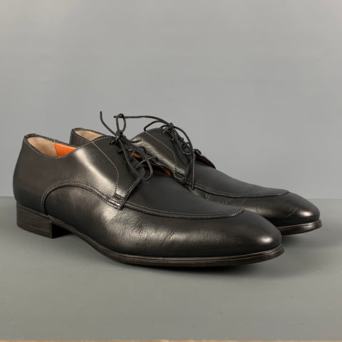 SANTONI Atwood Size 8.5 Black Round Toe Lace Up Shoes