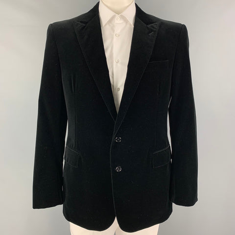 RALPH LAUREN Black Label Size 46 Black Cotton Velvet Peak Lapel Sport Coat