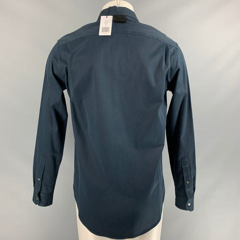 FEIT Taille S Chemise à manches longues en coton uni bleu marine avec une poche