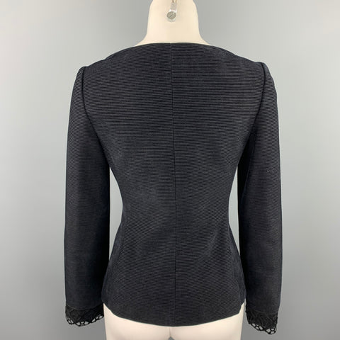 EMPORIO ARMANI Size 6 Black Textured Corduroy Virgin Wool Blend Boat Neck Jacket