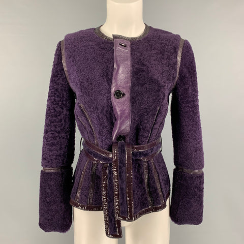 YVES SAINT LAURENT Taille S Veste en peau de mouton réversible en cuir violet