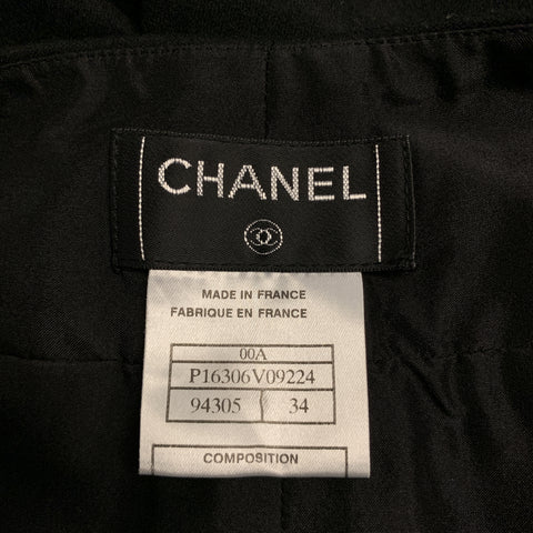 CHANEL Size 2 Black Wool Zip Fly Zip Pocket Silver Logo Dress Pants