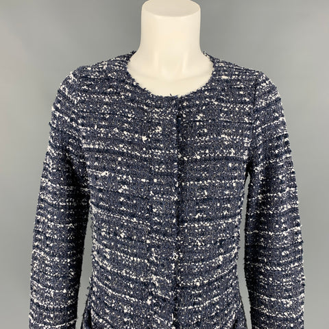 BRUNO MANETTI Size 6 Blue & White Boucle Silk Blend Jacket