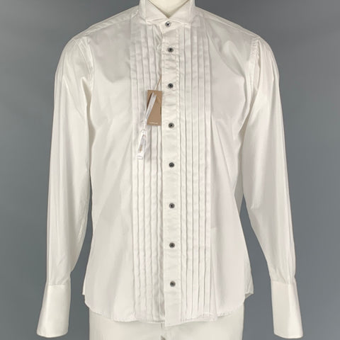 GITMAN BROS Size L White Solid Cotton Tuxedo  Long Sleeve Shirt