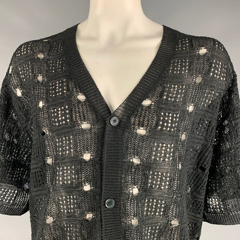 HARE Size XXL Black Knit Acrylic Polyester Short Sleeve Cardigan