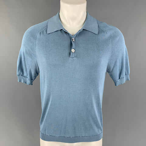 GUCCI Size M Steel Blue Knit Silk Polo Shirt