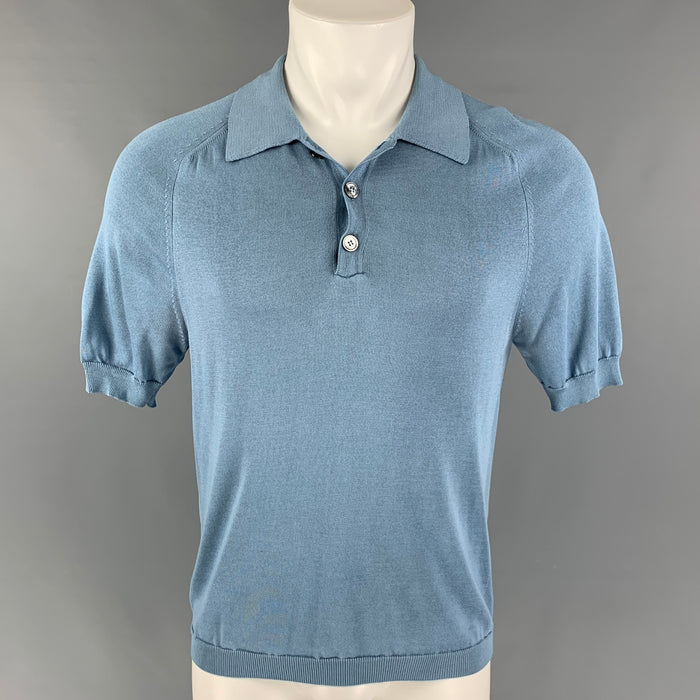 GUCCI Size M Steel Blue Knit Silk Polo Shirt