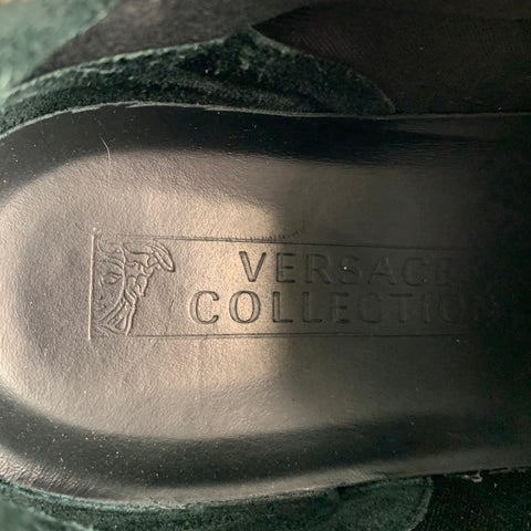 VERSACE COLLECTION Size 10 Green Black Color Block Neoprene Slip On Sneakers