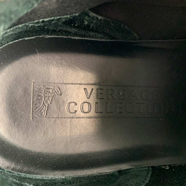 VERSACE COLLECTION Size 10 Green Black Color Block Neoprene Slip On Sneakers