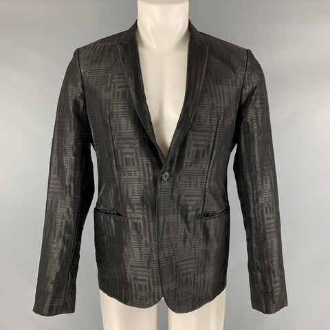 EMPORIO ARMANI Taille 38 Manteau de sport à revers en laine noire mélangée