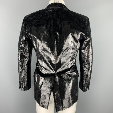 BALLY Size 38 Black Metallic Tinsel Velvet Peak Lapel Blazer