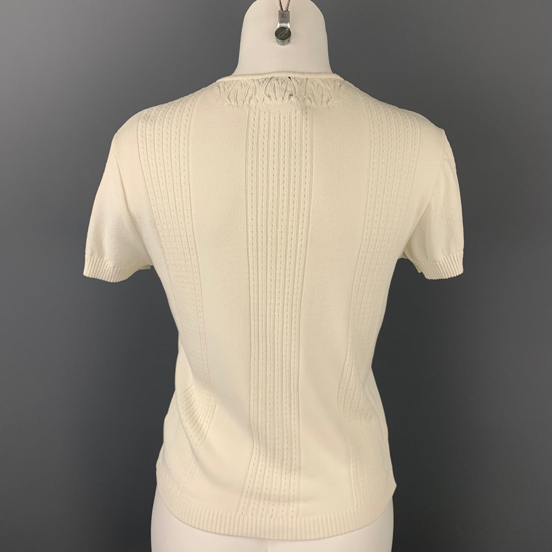 CHANEL Size 8 White Knitted Textured Cotton Blouse