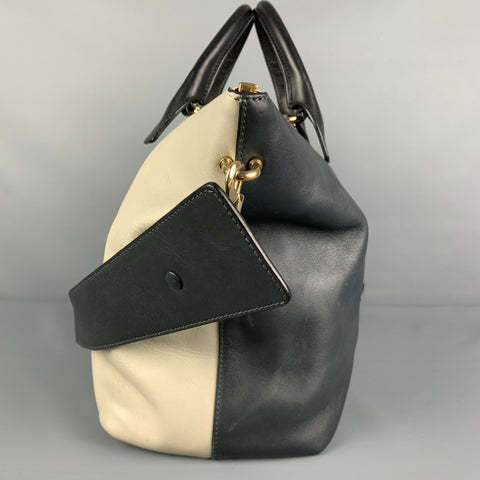 CHLOE Baylee Charcoal Light Grey Color Block Calfskin Leather Handbag