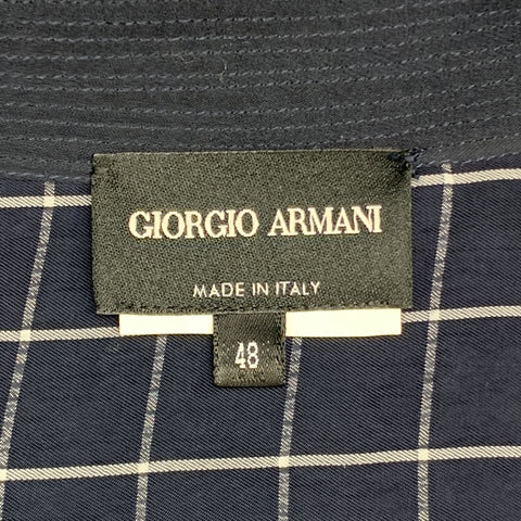 GIORGIO ARMANI Size 12 Navy Windowpane Cropped Sleeve Blouse