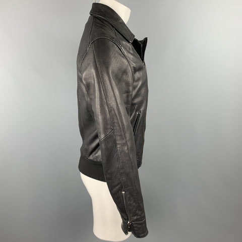 BLK DNM Taille M Veste zippée asymétrique en cuir noir