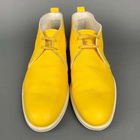 JIMMY CHOO Size 10 Yellow & White Leather Lace Up Chukka Boots