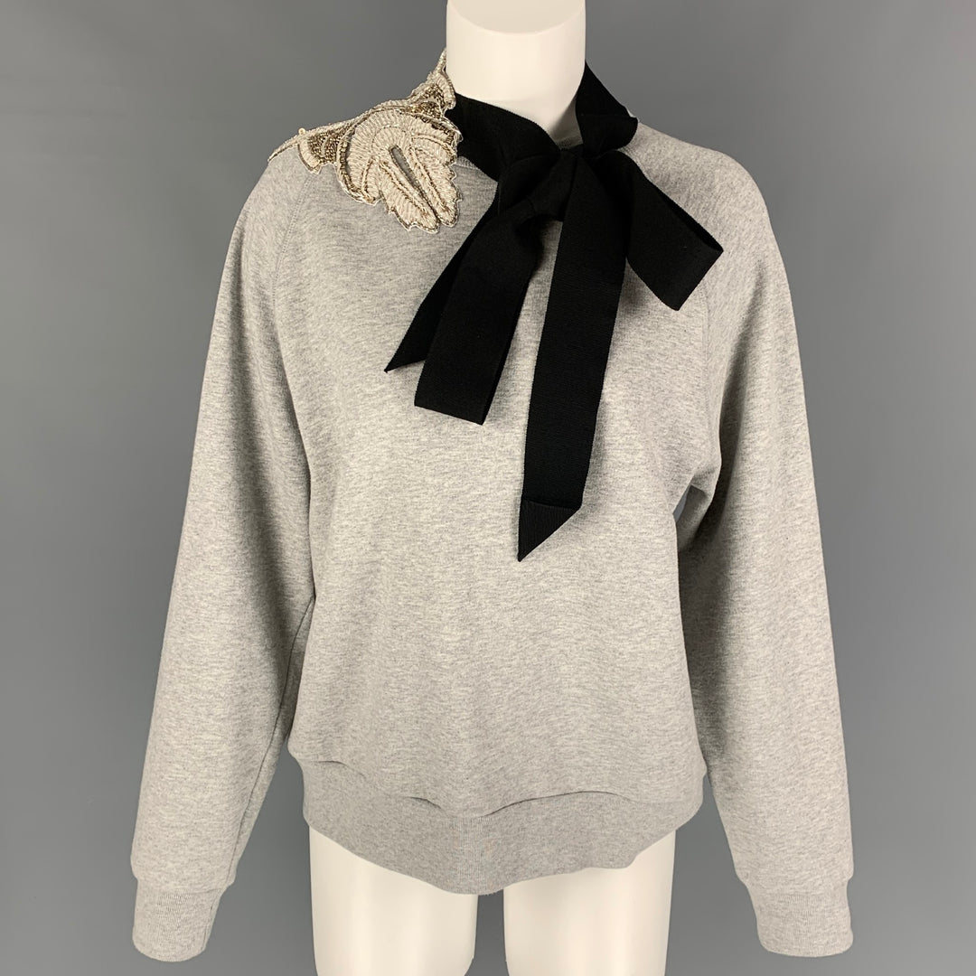 DRIES VAN NOTEN Size XS Grey Black Cotton Beaded Black Ribbon Pullover