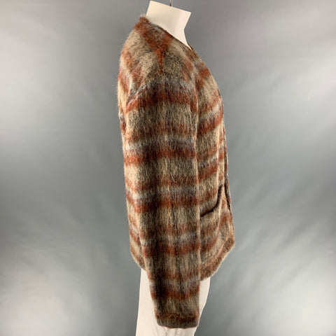 OUR LEGACY Size 48 Brown Taupe Plaid Wool Blend Oversized Cardigan