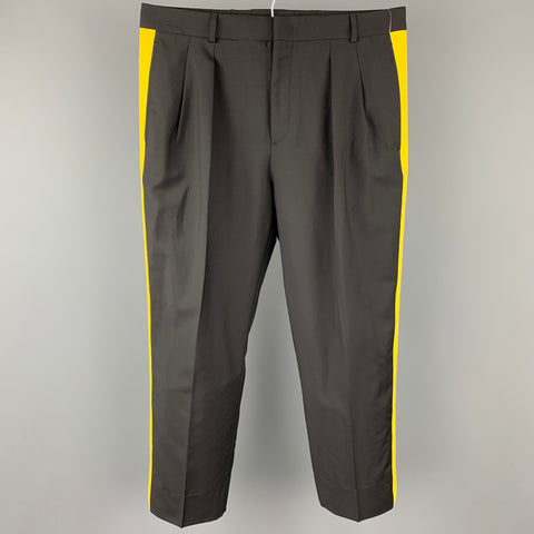 VALENTINO Size 30 Black & Yellow Color Block Wool Pleated Dress Pants