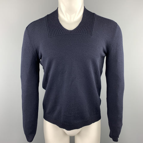 JIL SANDER Size 40 Navy Solid Wool / Polyester Ribbed Collar Sweater