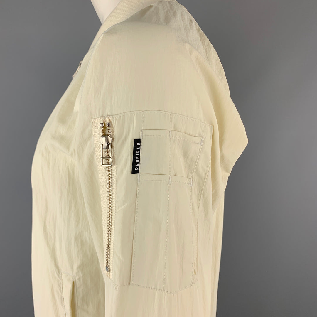PENFIELD M Cream Nylon Snaps Zip UP Windbreaker Jacket