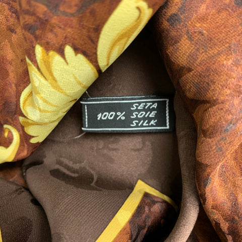 VALENTINO Brown & Gold Silk Marbled Square Scarf