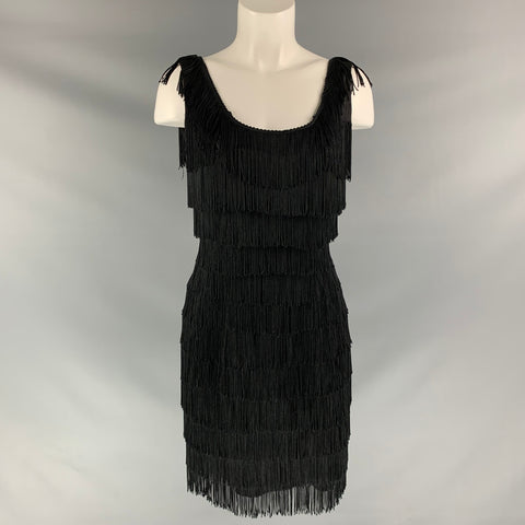 Vintage ROBERTA Black Acetate Fringe Knee-Length Cocktail Dress