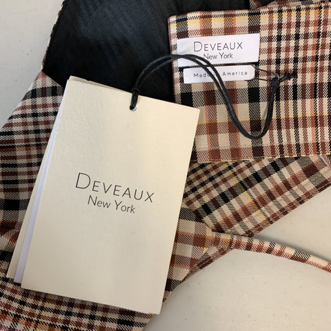 DEVEAUX New York Talla 8 Top bralette de concha de algodón a cuadros beige y burdeos