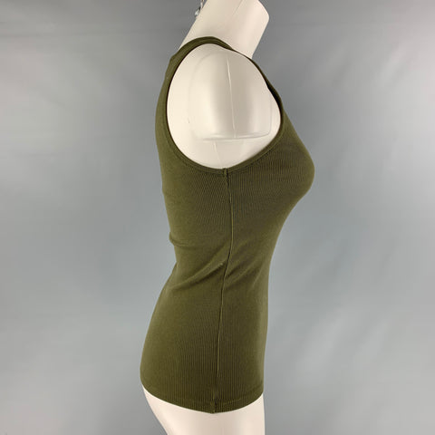 RALPH LAUREN Talla S Camiseta acanalada de algodón mercerizado verde oliva - Mujer
