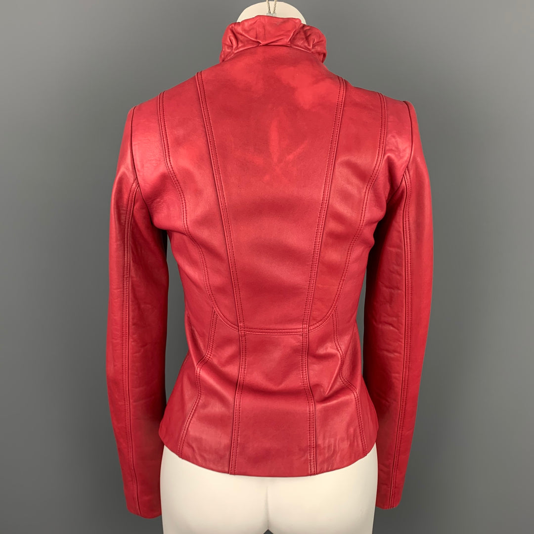 ELIE TAHARI Size XS Red Leather Ruched Collar Jacket