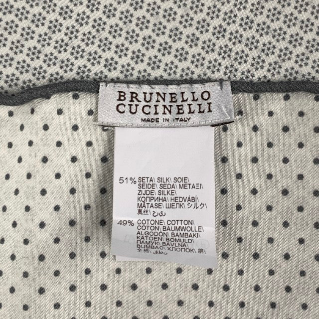 BRUNELLO CUCINELLI Cream Light Grey Polka Dot Silk Cotton Pocket Square