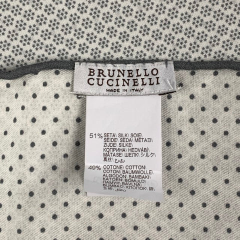 BRUNELLO CUCINELLI Pañuelo de bolsillo de algodón de seda con lunares gris claro color crema