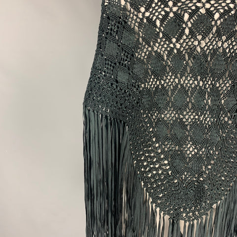 VINTAGE Black Crochet Fringe Triangle Scarf