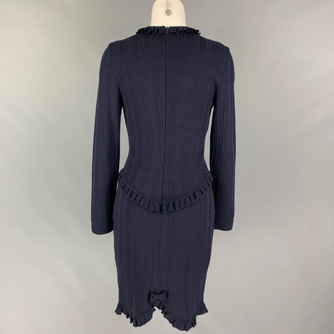 GIVENCHY Size M Navy Windowpane Long Sleeve Dress