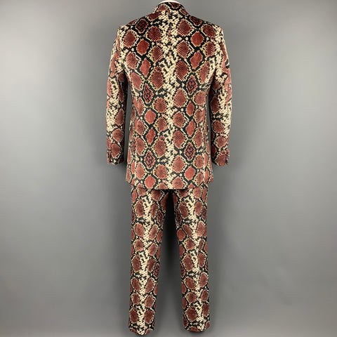 SSS WORLD CORP. S/S 19 Size 44 Burgundy & Black Snake Print Polyester Peak Lapel Suit