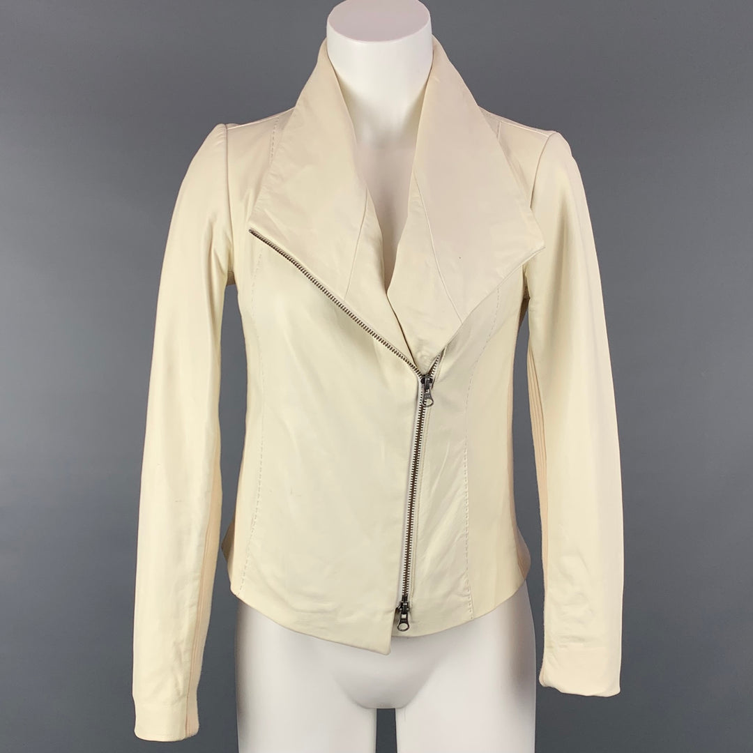 VINCE Size XS Cream Cotton Leather Motorcycle Jacket
