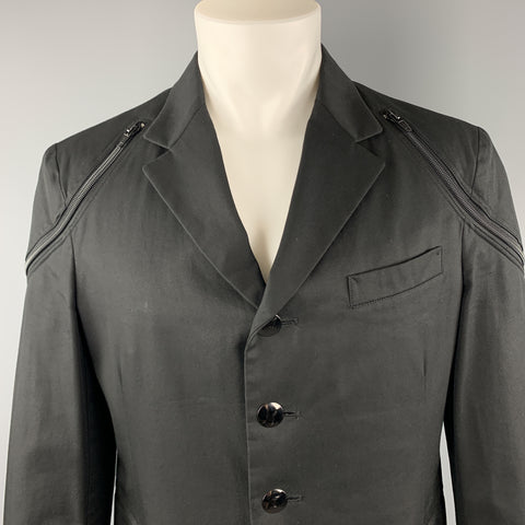 YOHJI YAMAMOTO Size S Black Cotton Zip Shoulder Button Sport Coat