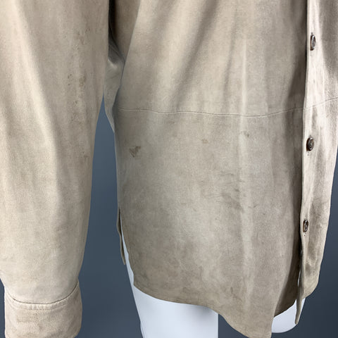 POLO by RALPH LAUREN Size S Khaki Suede Patch Pocket Long Sleeve Shirt