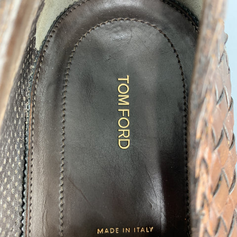 TOM FORD Size 11 Tan Woven Leather Slip On Loafers