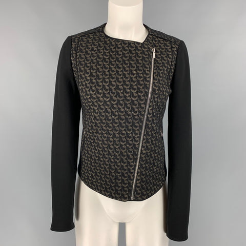 DIANE VON FURSTENBERG Size 0 Black & Beige Geometric Virgin Wool Blend Jacket