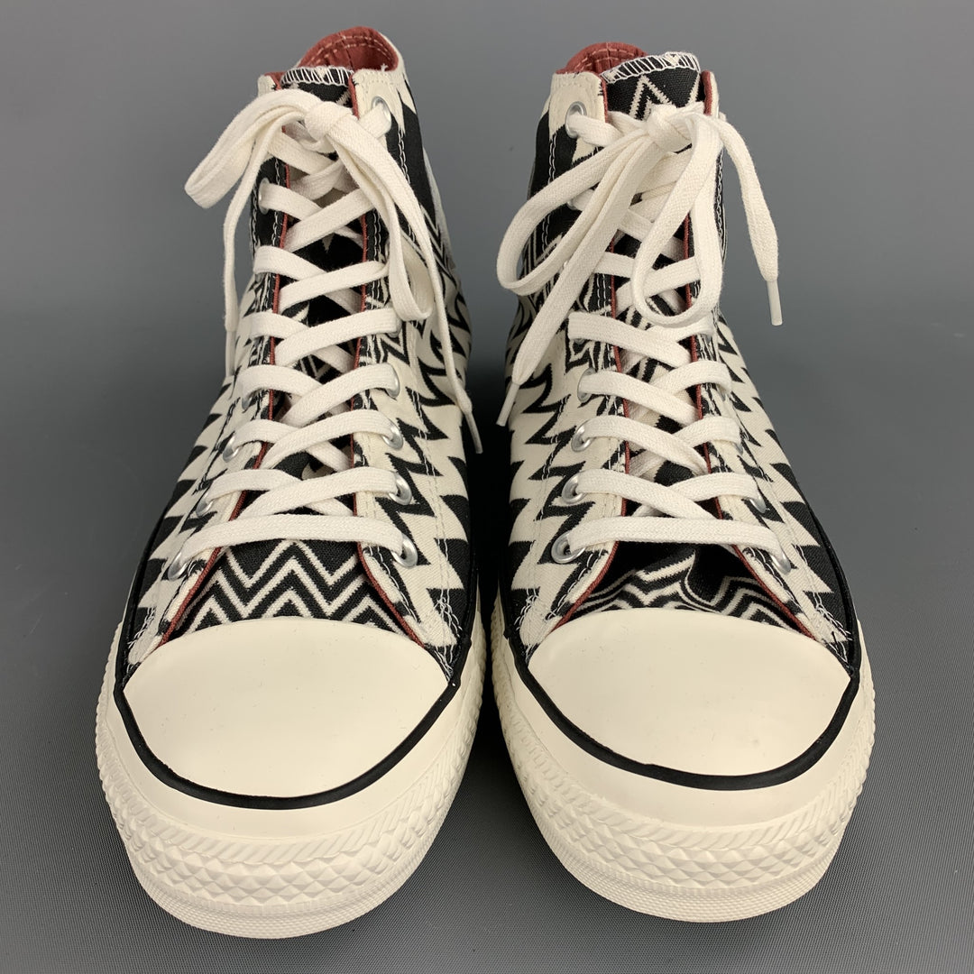 CONVERSE x MISSONI Zapatillas altas de lona en zigzag en blanco y negro Talla 10