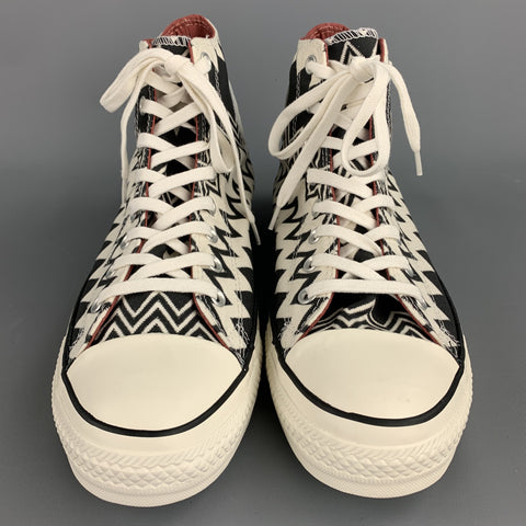 CONVERSE x MISSONI Size 10 Black & White Zig Zag Canvas High Top Sneakers