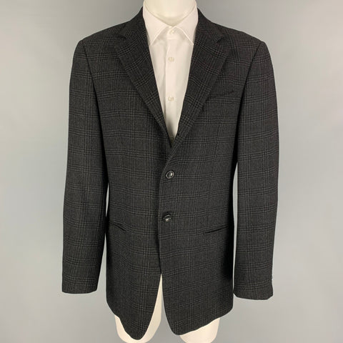 ARMANI COLLEZIONI Size 40 Charcoal Black Plaid Wool Sport Coat