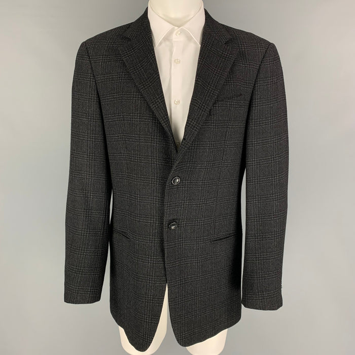 ARMANI COLLEZIONI Size 40 Charcoal Black Plaid Wool Sport Coat
